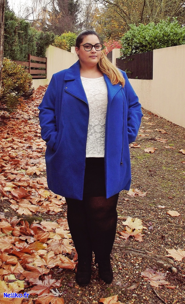 Outfit of the day with kiabi plus size miniskirt and perfecto coat